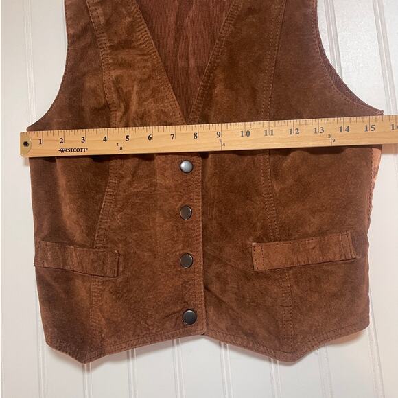 Vintage Reversible Leather Suede Corduroy Vest Pointed Front Waist Coat Small - Picture 3 of 8